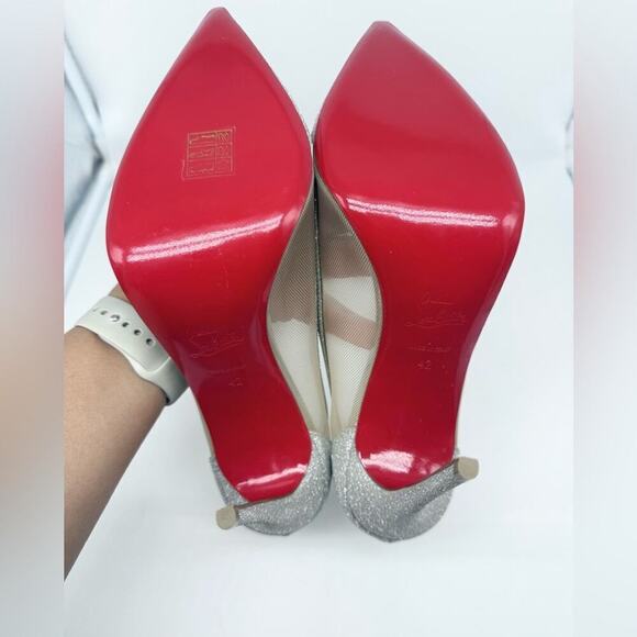 Christian Louboutin Silver Glitter Leather Mini Rete Galativi 100mm Pumps EU 42 - Picture 9 of 9